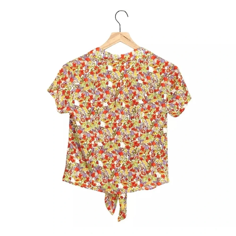 Anthropologie Maeve Button Down Citrus Tie Shirt Sz 8 - Picture 6 of 13